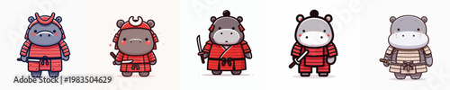cute hippo vector wearing samurai armor