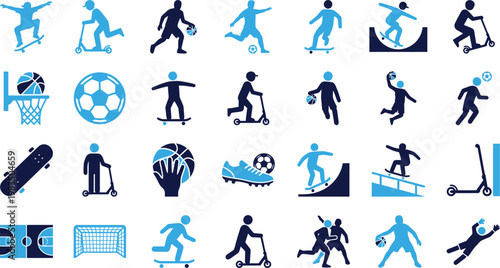 Foto Collection of sport icons silhouettes engaged in various recreational activities and games