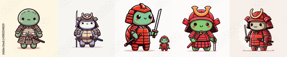 Obraz premium cute turtle vector wearing samurai armor