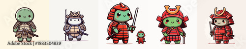 cute turtle vector wearing samurai armor