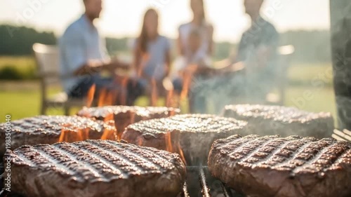 Family gathered for a barbecue in the backyard outdoors.