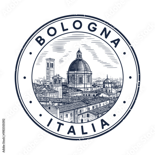 Vintage style stamp featuring the skyline of bologna italy