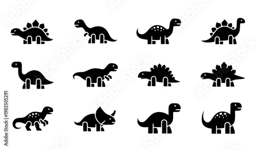 Dinosaur icon collection vector black silhouettes prehistoric animals isolated on white background