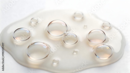 Closeup of liquid bubbles on surface