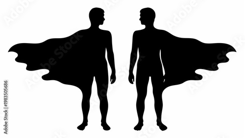 Human figures with flowing cape shadows on white background symbolizing freedom and empowerment