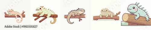 vector iguana relaxing on a branch