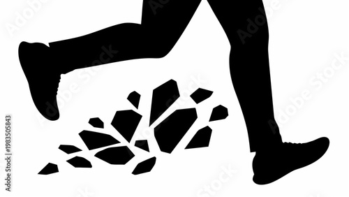 Person running away from shattered mirror pieces on white background symbolizing freedom and escape