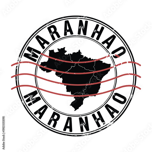 Circular stamp featuring the state of maranh o brazil with text