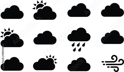 Weather icon set diverse cloud conditions and atmospheric symbols