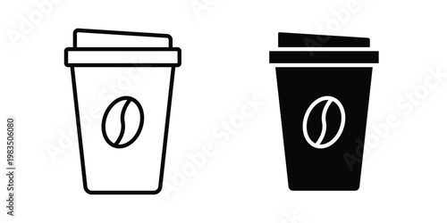 Disposable coffee cup icon outline pictogram. Flat Symbols.