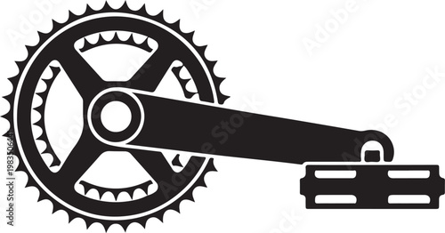 Bicycle crank arm and chainring gear mechanism component closeup icon. Bike Pedal Gear Mechanism