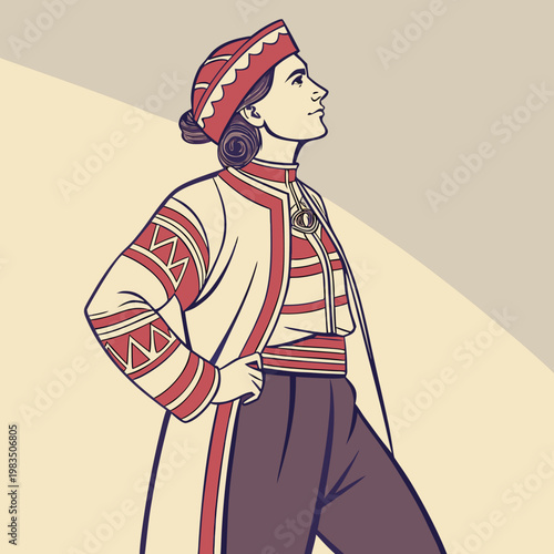 A woman wearing a traditional russian outfit