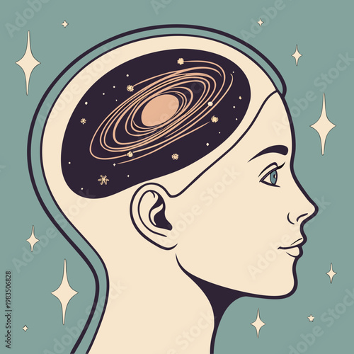 A woman with a galaxy inside her head