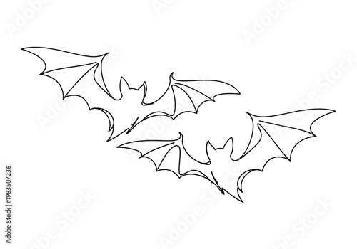 Two bats flying line art illustration for halloween and spooky theme designs