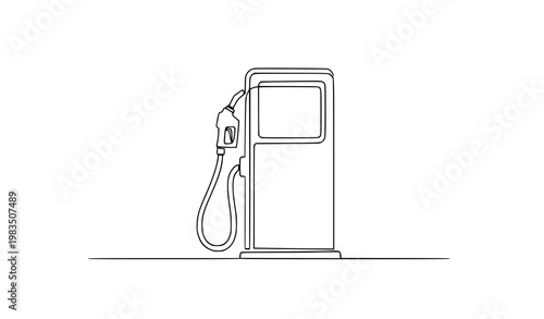 Continuous line gas station fuel dispenser vector minimalist pump icon outline isolated on white background