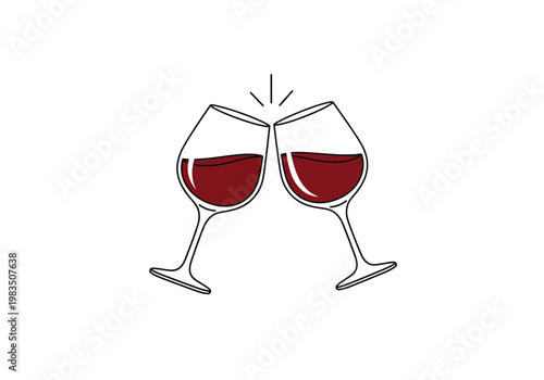 Illustration of two red wine glasses clinking together for a toast or celebration