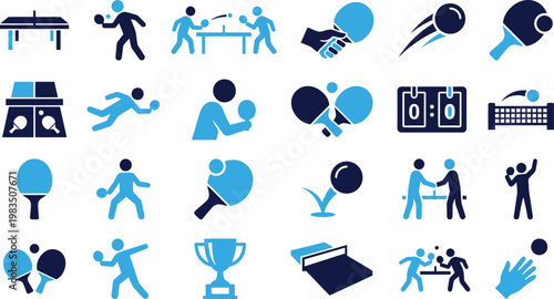 Table tennis or ping pong icons for sports and game related designs.