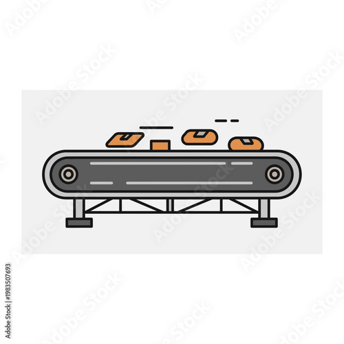 Industrial conveyor belt moving packaged food products