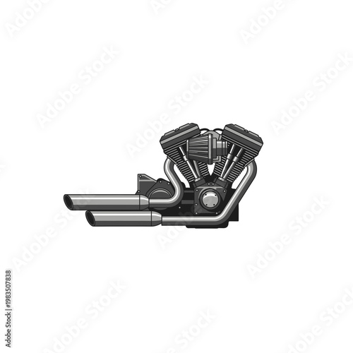 Industrial v-twin motorcycle engine assembly technical illustration