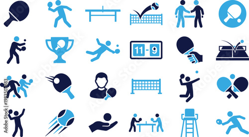 Table tennis equipment set icons for sports recreation vector illustration.