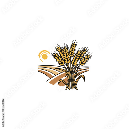 Wheat field harvest icon illustration