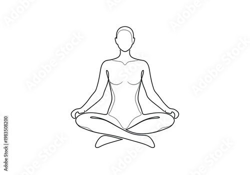 Continuous line drawing of a person sitting in lotus pose for yoga and meditation