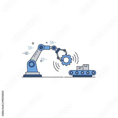 Robotic arm manipulating industrial gear on production line