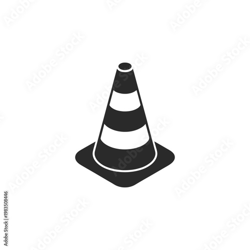A simple black silhouette of a traffic cone on a white background