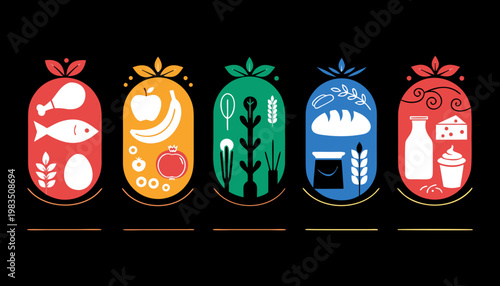 Food groups icons with symbols