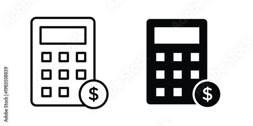 finance calculator icon outline pictogram. Flat Symbols.