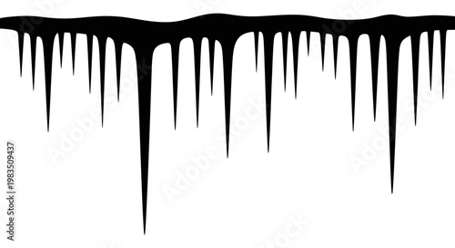 Black paint drips melting downwards on white background abstract design element for creative projects