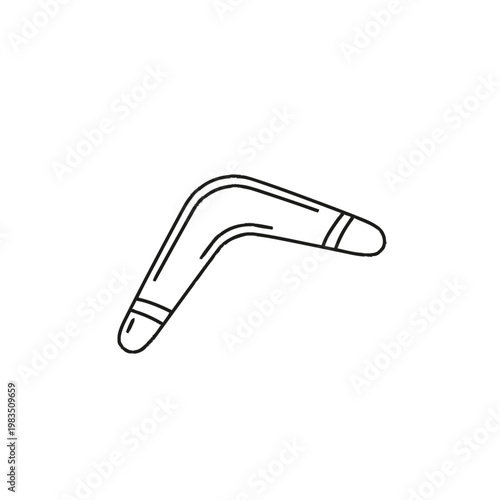 Boomerang outline icon. Traditional throwing stick for hunting, sport, and play. Simple line art vector illustration.
