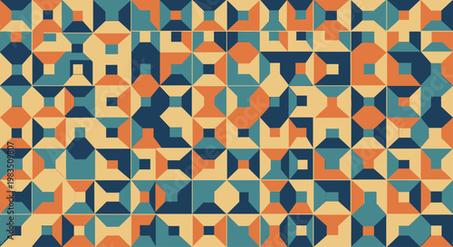 Geometric pattern with interlocking shapes and a sense of depth in earthy tones