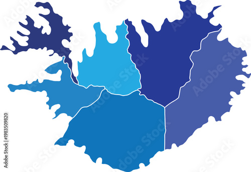 Iceland Map with Blue Regional Divisions Vector Illustration