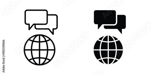 Global dialog icon outline pictogram. Flat Symbols.