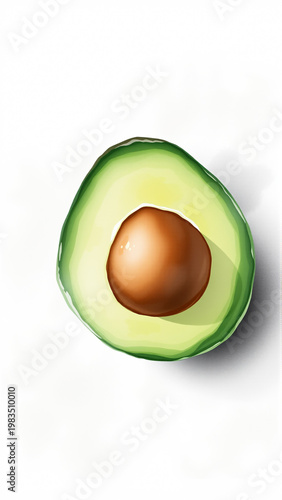 Avocado image on white background, drawing, sketching