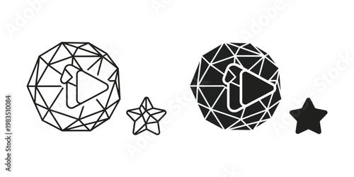 Geometric depiction of a hand inside polyhedral and star shapes with contrasting fill styles