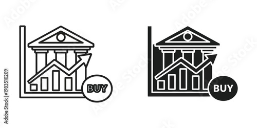 Visual representation of buy signals in stock market trends with classical architecture icons