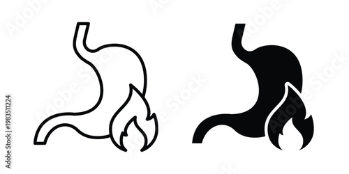 Heartburn icon outline pictogram. Flat Symbols.
