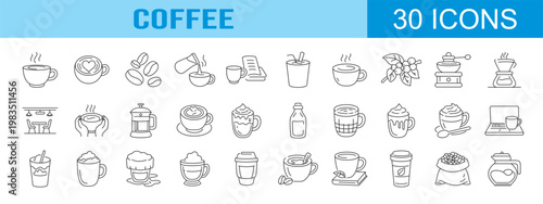collection of coffee icons, editable stroke.	