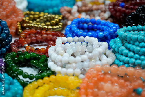 many different colors bracelets close up