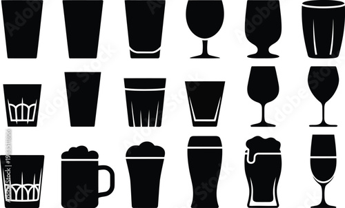 Variety of drinkware silhouettes glasses mugs and cups collection