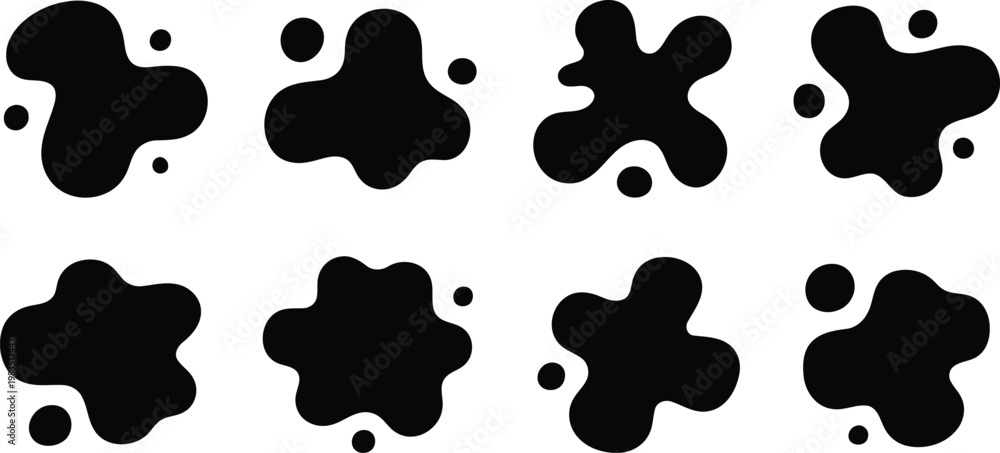 Fototapeta premium Abstract black splatter shapes a collection of irregular ink blot designs