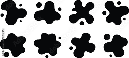 Abstract black splatter shapes a collection of irregular ink blot designs