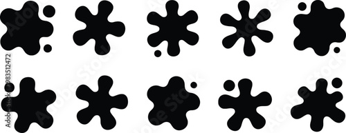 Abstract black inkblot shapes a collection of rorschach like patterns