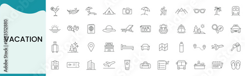 Vacation and Travel icons Set, thin line style, vector illustration