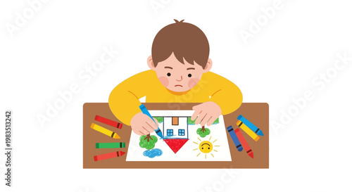 A creative little girl enjoys a fun childhood activity by learning to draw with colorful pencils during a preschool education art game