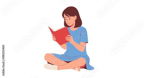 A smiling young woman student sitting on the floor in a casual school setting, balancing her education by reading a book while working on a laptop computer with high-speed internet technology