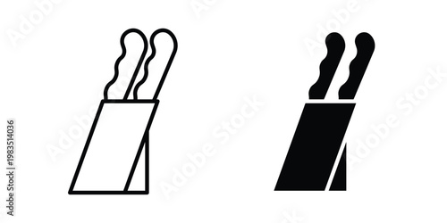 Kitchen knife block icon outline pictogram. Flat Symbols.