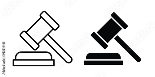 law gavel icon outline pictogram. Flat Symbols.